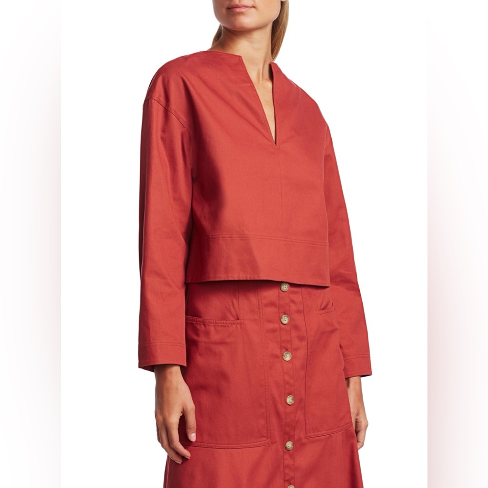 TIBI Harrison Sculpted Split-Neck Chino Top - S - Picture 1 of 7